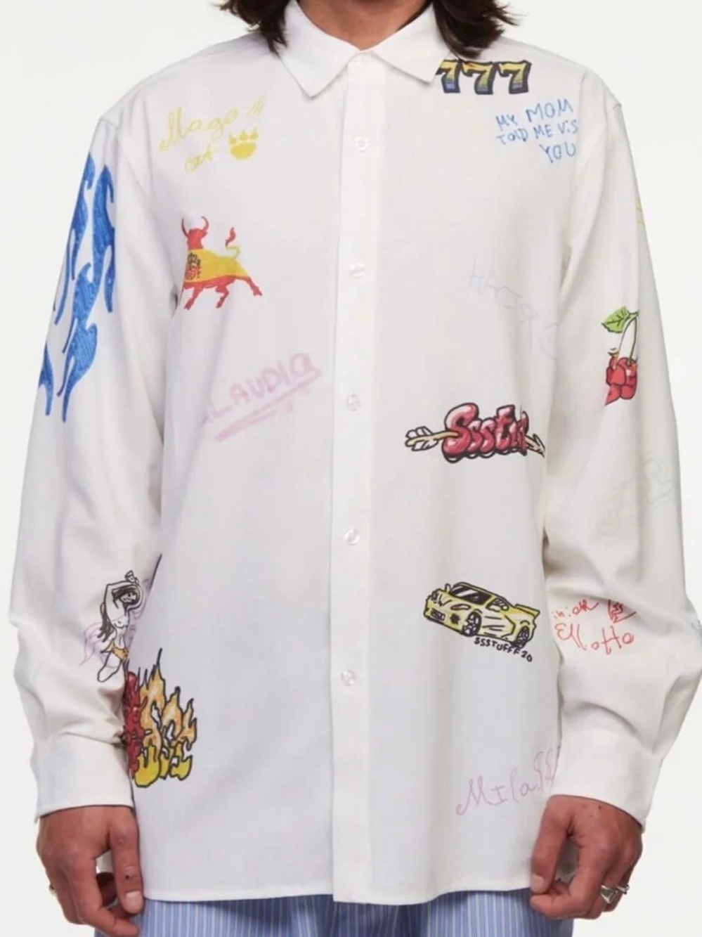 SSSTUFFF doodle cast drawing collared shirt, medium NWT